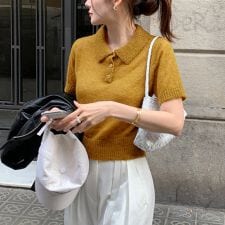 襟・ボタン付き襟付きサマーニットカットー