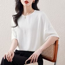 ファスナー付き5分袖ブラウス