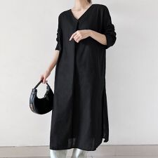 Vネックシアーロングワンピース