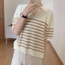 ボーダーニットポロシャツ