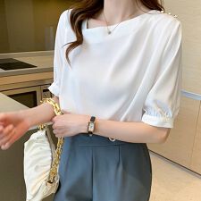 アシメデザインVネックシフォンブラウス