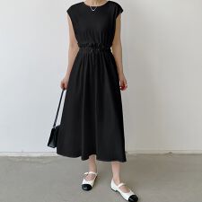 ウエストリボンノースリーブワンピース