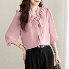 リボンタイブラウス