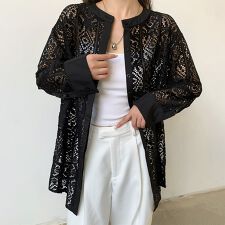 幾何×花柄前開きカーディガン