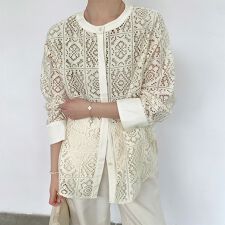 幾何×花柄前開きカーディガン