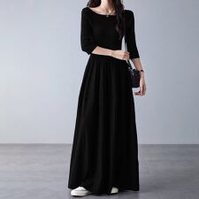 リブ素材ウエスト切替ロングワンピース