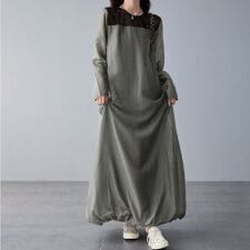 シアー切替×ギャザーロングワンピース