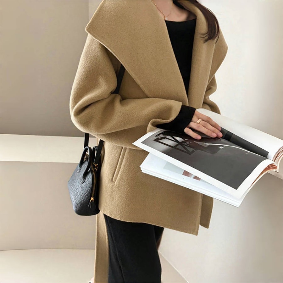 レディース メルトン風ドロップショルダーダブルボタンチェスター