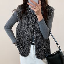 ツイード調フリンジレイヤードベスト