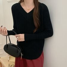 Vネックリブニットトップス レディース ニット