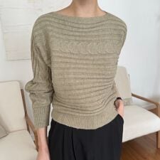 ワイドネックリブニットトップス レディース ニット