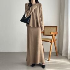 ドゥーベル(Doux Belle)の前ボタン付きトップス&ロングスカートセットアップ レディース 上下セット