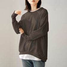 リブ付きカジュアルスウェットトップス