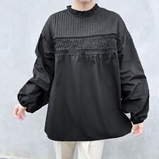 フリルネックギャザー袖ブラウス レディース ブラウス