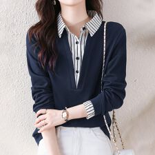 ストライプシャツ×プルオーバードッキングトップス レディース トップス