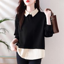 ニット×シャツ異素材ドッキングトップス