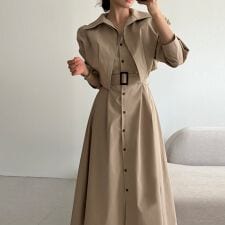 ショート丈ジャケット&ウエストベルト前開シャツワンピース