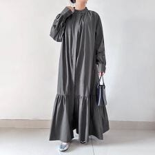 ラウンドカラーギャザー切り替えワンピース