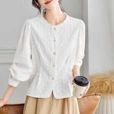 刺繍×レース付きフェミニンブラウス