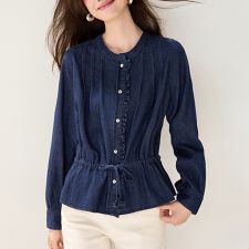ドロスト付きデニムブラウス