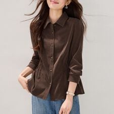 ウエストギャザー×シャツブラウス