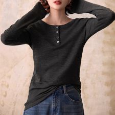 ヘンリーネック×リブ袖カットソー