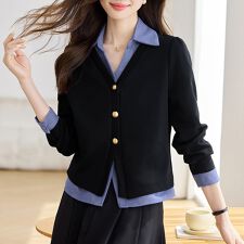 レイヤード風シャツ×カーデ風トップス