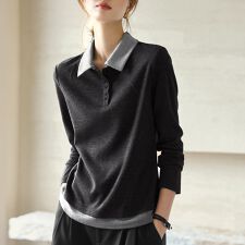 配色ポロ襟×レイヤード風トップス