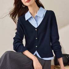 シャツレイヤード×カーデ風トップス