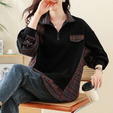 チェック柄切替×ハーフジッププルオーバー