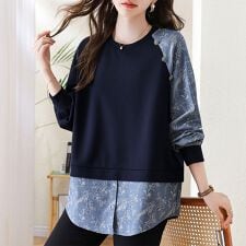 花柄シャツ風レイヤード×ボタン付きトップス