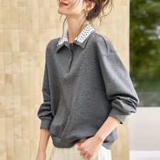 レース襟付きスウェットトップス