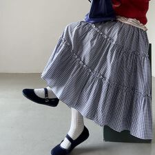 ギンガムチェック柄ティアードスカート