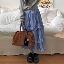 ギンガムチェック柄×ティアードフリルスカート