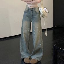 ペイント風加工ワイドデニムパンツ