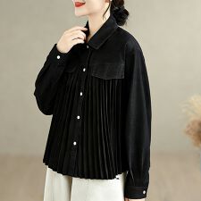 スナップボタン×プリーツ切替シャツ