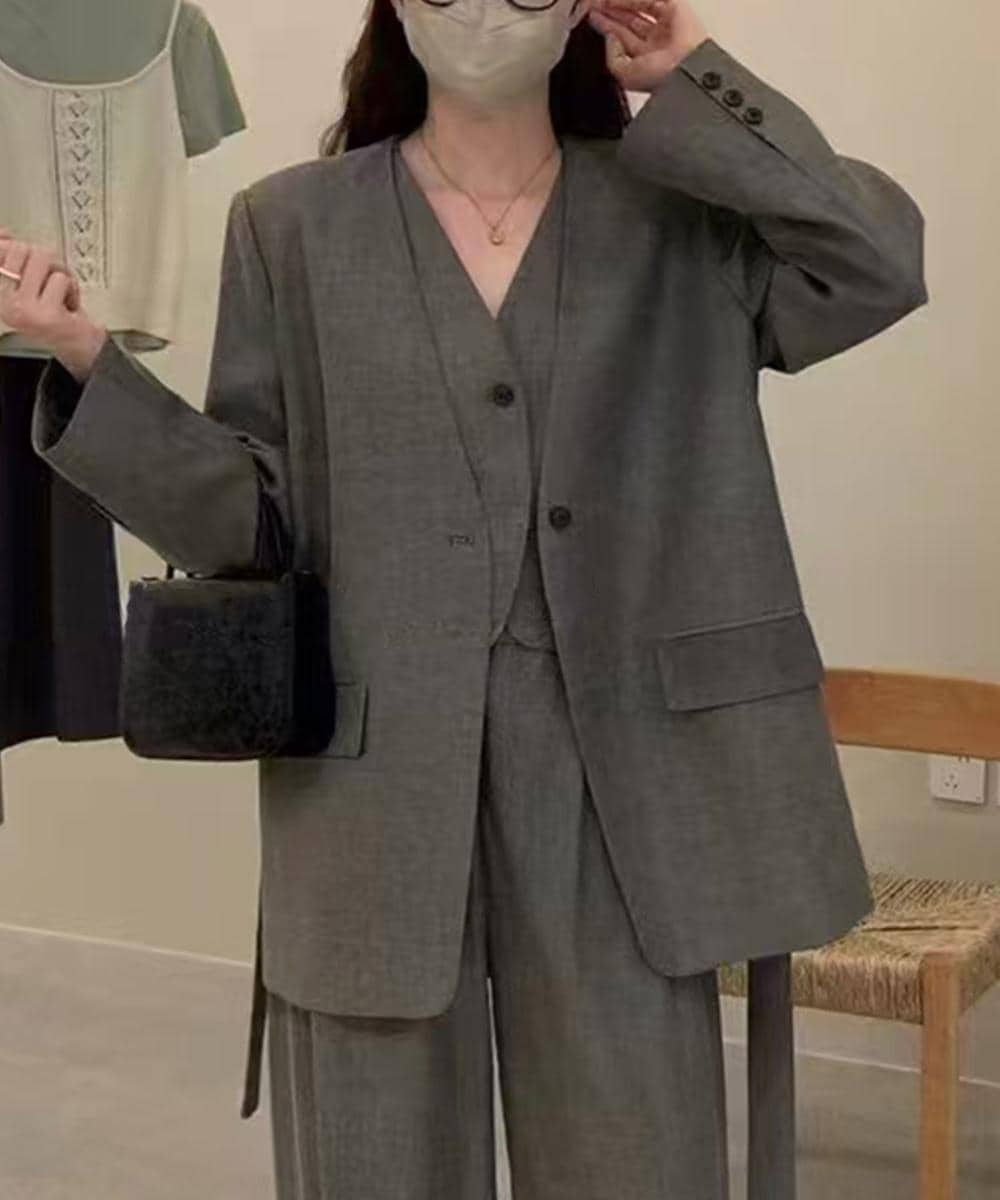 定番スーツ／ウール混】ピンストライプテーラードジャケット