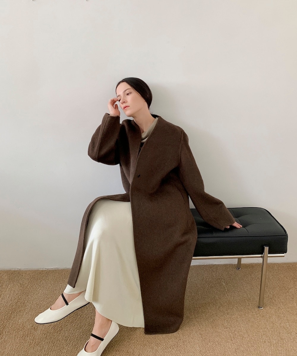 SHIPS any: ノンミュールジングウール ステンカラー ミディ コート