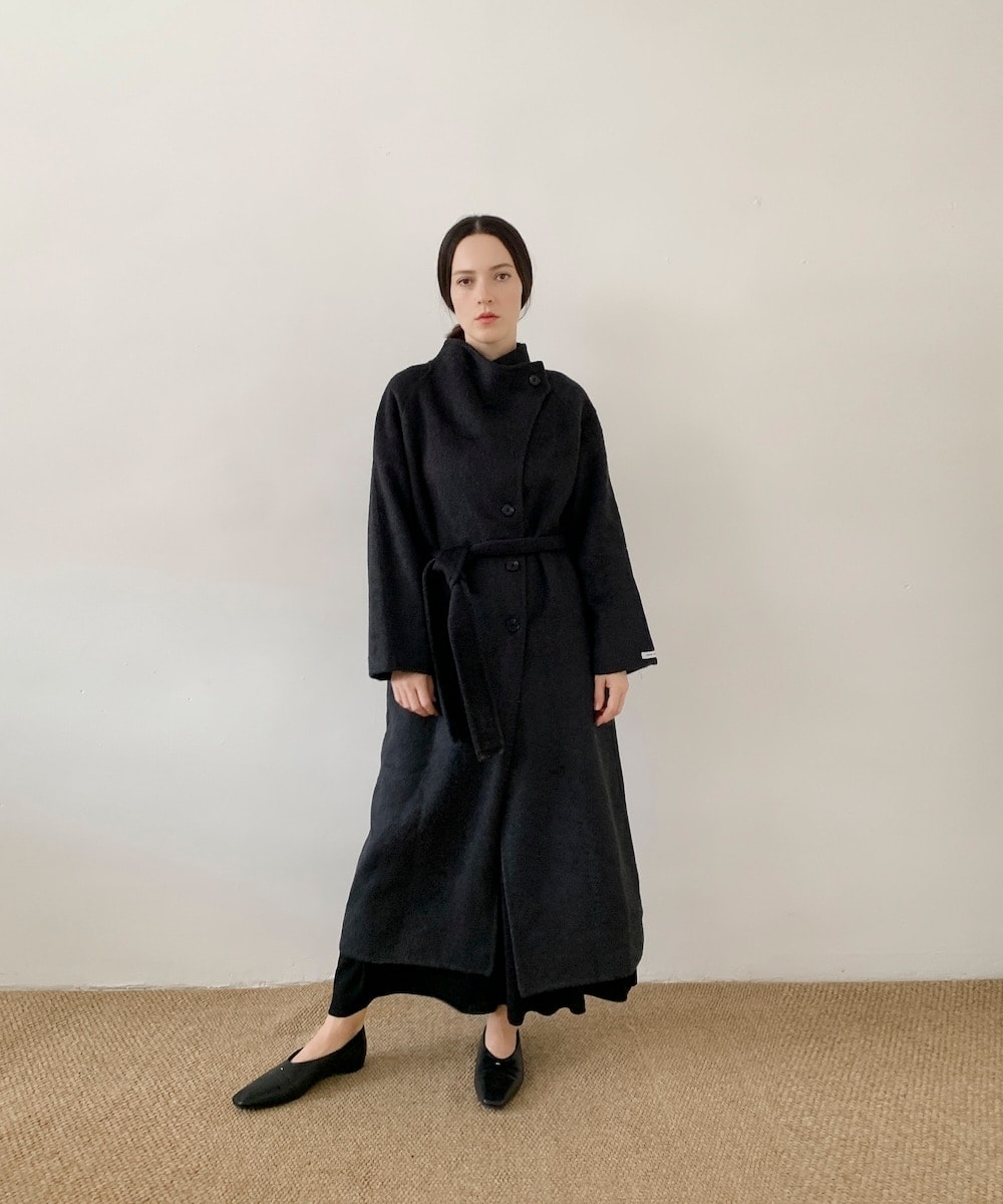 quaranciel: PURE WOOL スタンド & ステンカラー ロング コート