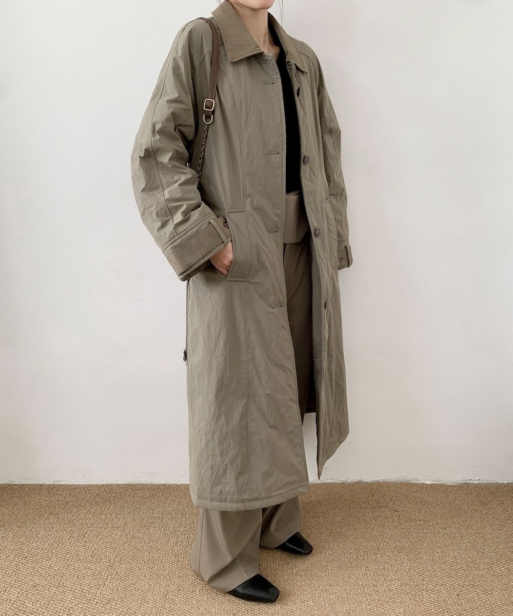 TAION:〈手洗い可能〉パイピング クルーネック ロング ダウン コート