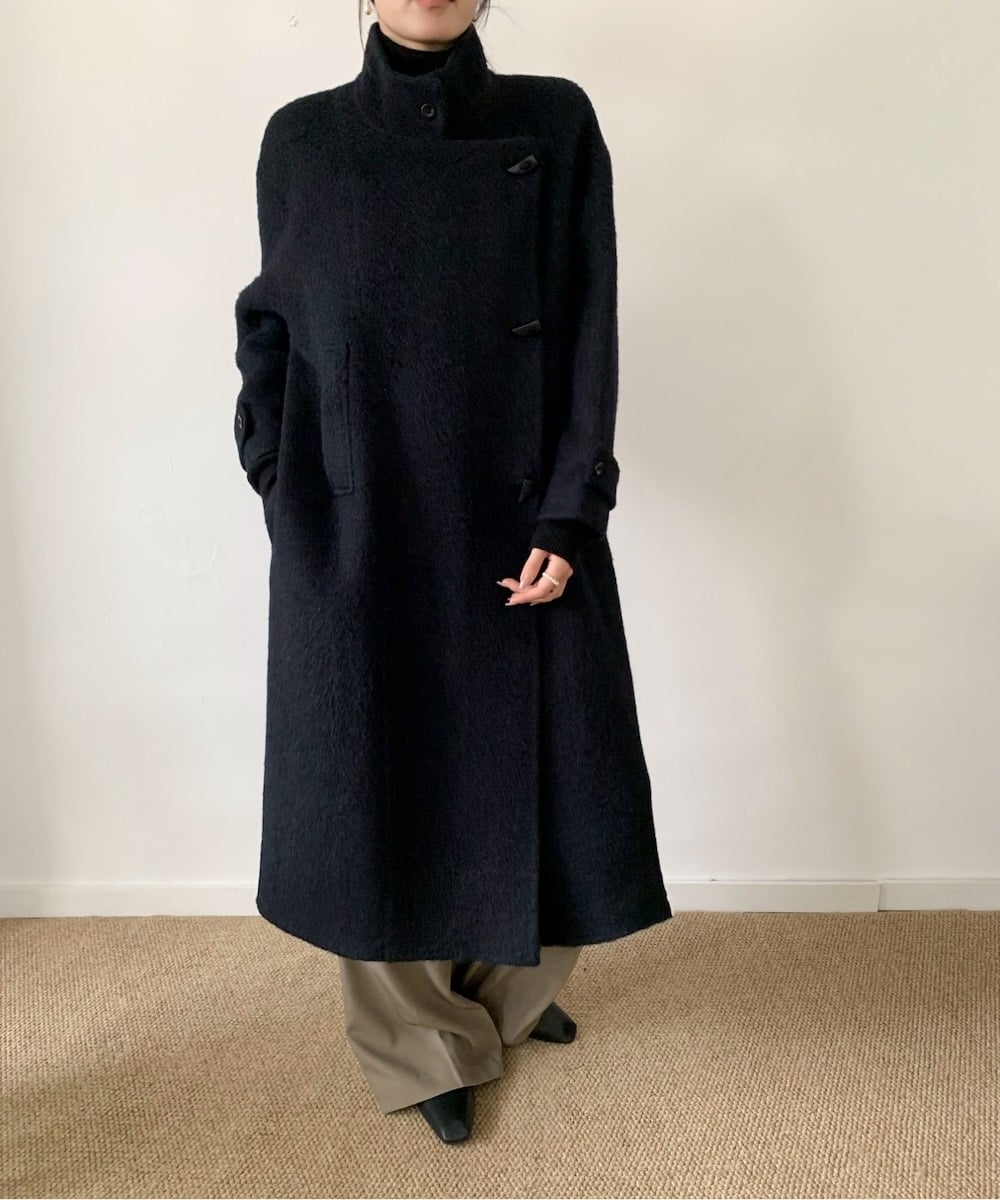 SHIPS Primary Navy Label:メルトン リバー ステンカラー コート