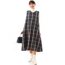 Vネックチェック柄アソートノースリーブワンピース