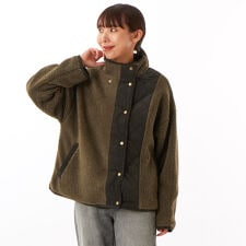 ボアフリース×コーデュロイキルト切替 スタンドカラーショート丈コート