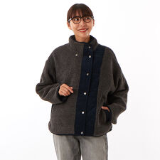 ボアフリース×コーデュロイキルト切替 スタンドカラーショート丈コート