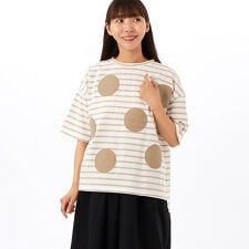 OEコットン天竺ボーダー＋布帛ドットパッチワーク カットソー