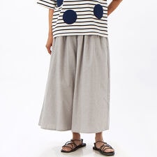 綿麻9分丈 前後タック入り ワイドパンツ