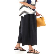 綿麻9分丈 前後タック入り ワイドパンツ