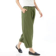 綿PUシワ入りウエスト総ゴム9分丈ゆるバルーンパンツ