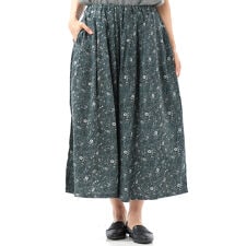 綿/レーヨン布帛ツイル花柄pt.8分丈 フレアパンツ