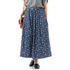 綿/レーヨン布帛ツイル花柄pt.フリルネックギャザー入り半開ブラウス